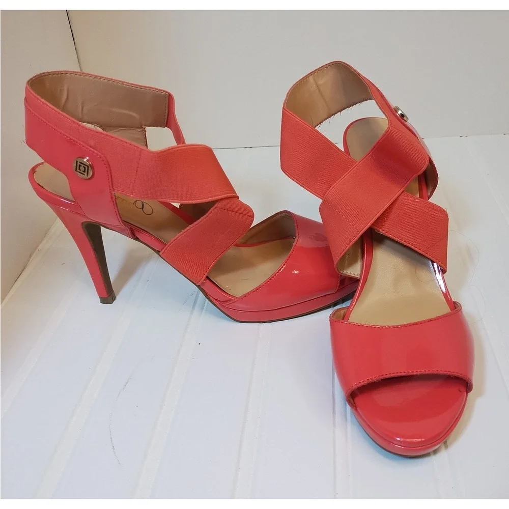 Liz Claiborne Coral Orange Open‎ Toe Platform Stiletto Sandals Womens 8M Strappy