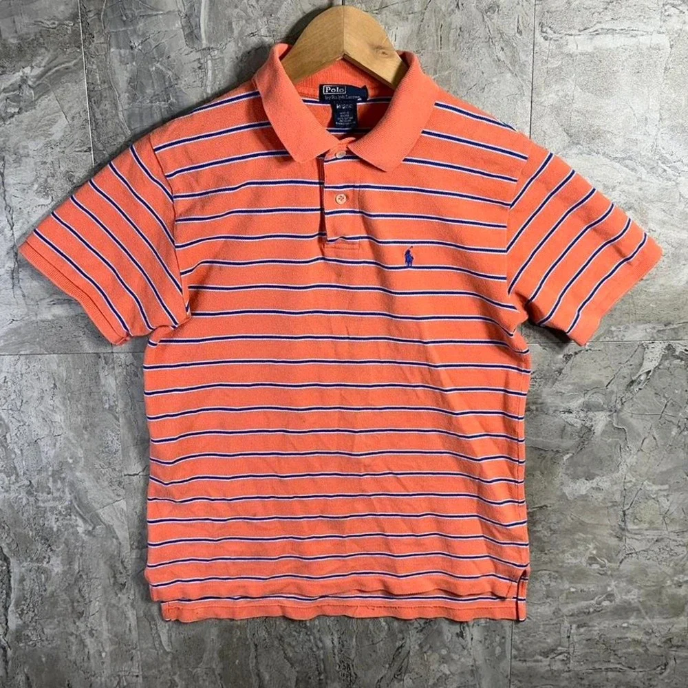 Orange‎ and blue striped Ralph Lauren polo shirt Kids Medium 12 -14