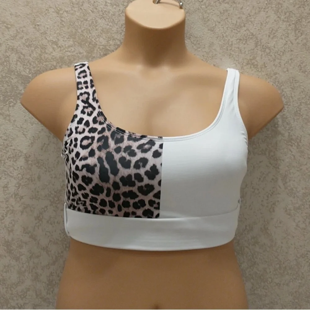 SHEIN Leopard and White Belted Bikini Top