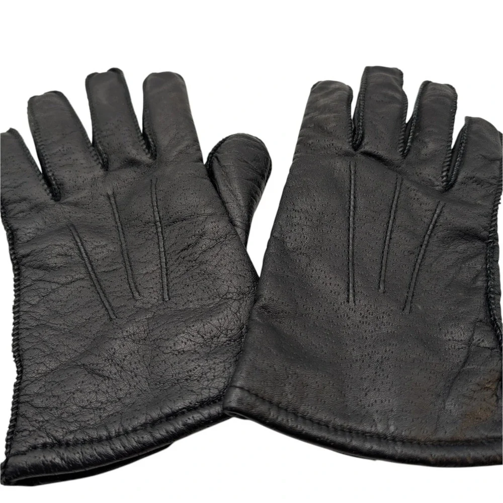 Vintage Pownes Genuine Leather Gloves Driving Lined Black‎ Womens Size Large