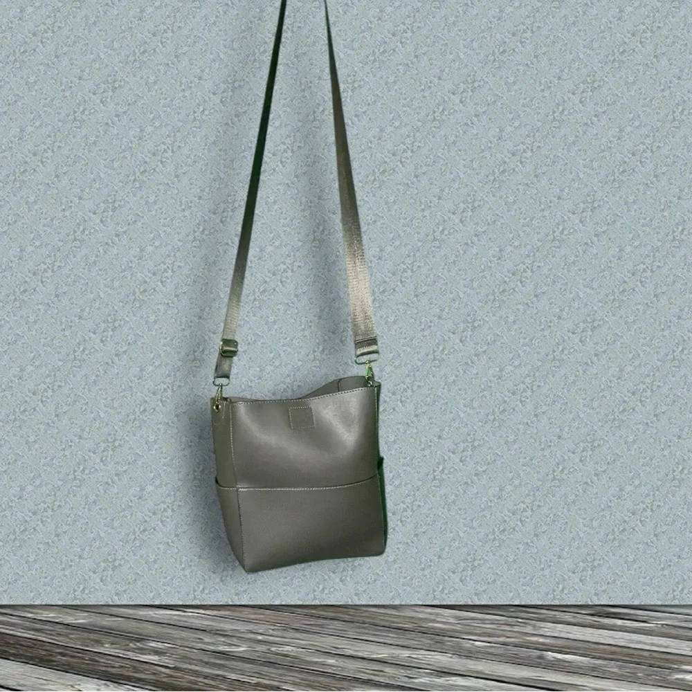 Mersi Vegan Leather Demi Bucket Bag With Detachable Straps Gray
