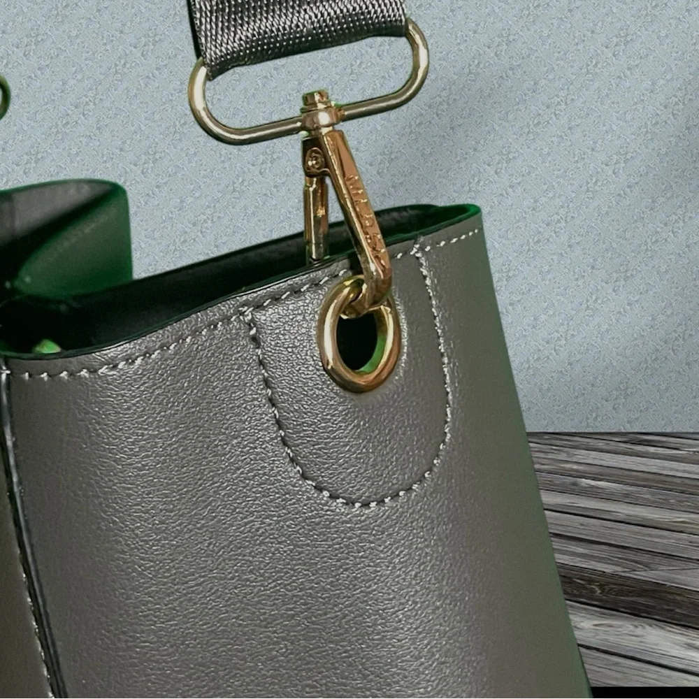 Mersi Vegan Leather Demi Bucket Bag With Detachable Straps Gray