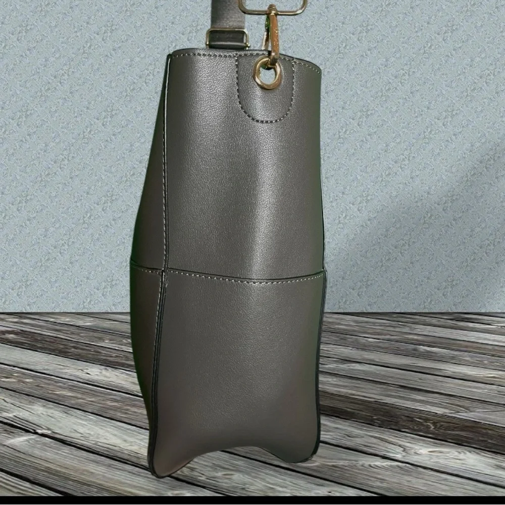 Mersi Vegan Leather Demi Bucket Bag With Detachable Straps Gray
