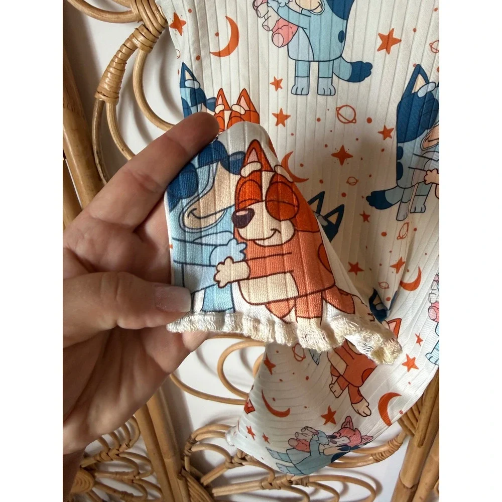 Bluey Bingo Kids Ribbed Sleeveless Romper Celestial Moon Stars Cream One Piece‎