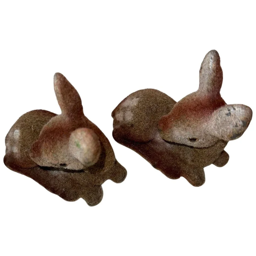 Lot 2 Vintage Deer Fawn Velvet‎ Flocked Figurines Figures Hong Kong