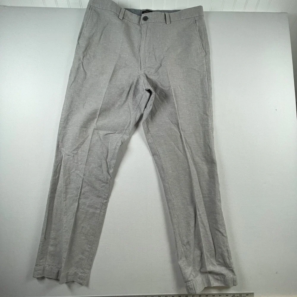 Banana‎ Republic Aiden Chino Pants Mens 36x34 Gray Linen Blend Slim Fit Casual