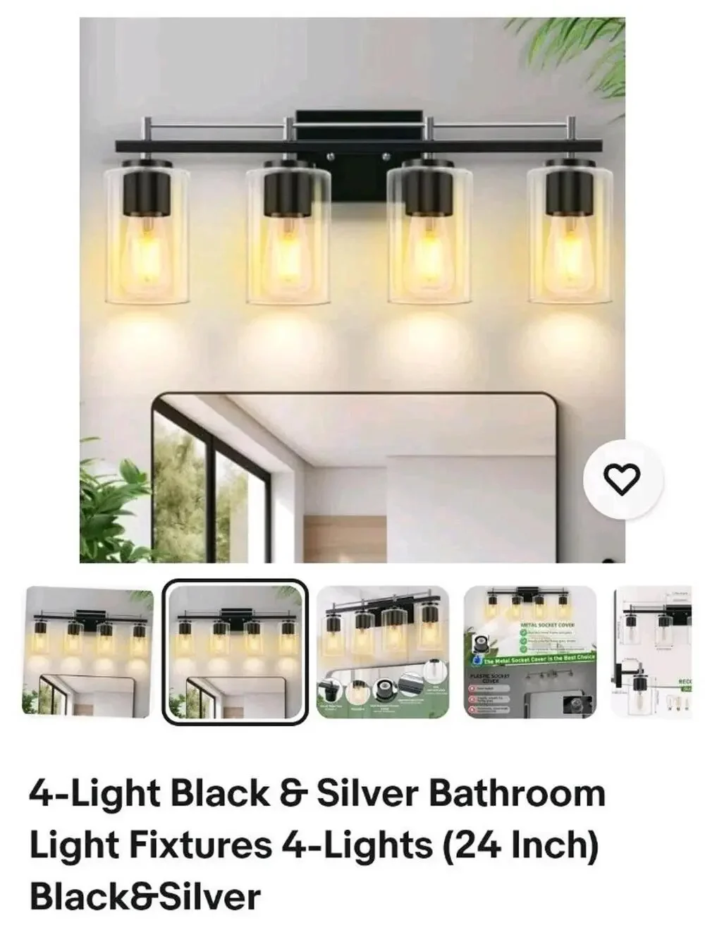 4-Lights Black & Gold Bathroom Light Fixtures Over Mirror, Modern Vanity Light