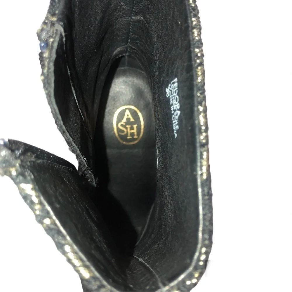 Ash Fedora Black Gold Embroidered Leather Sole High Ankle Boots 38 EU 7-7.5 US