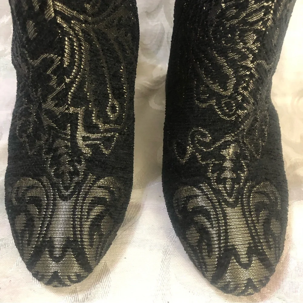 Ash Fedora Black Gold Embroidered Leather Sole High Ankle Boots 38 EU 7-7.5 US