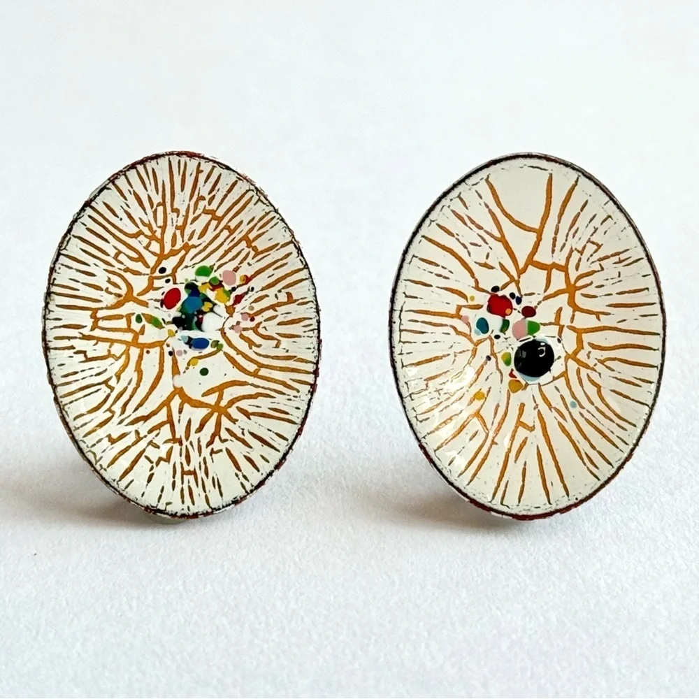 Rare Vintage Artisan Enamel Earrings – One-of-a-Kind Abstract Modernist Design
