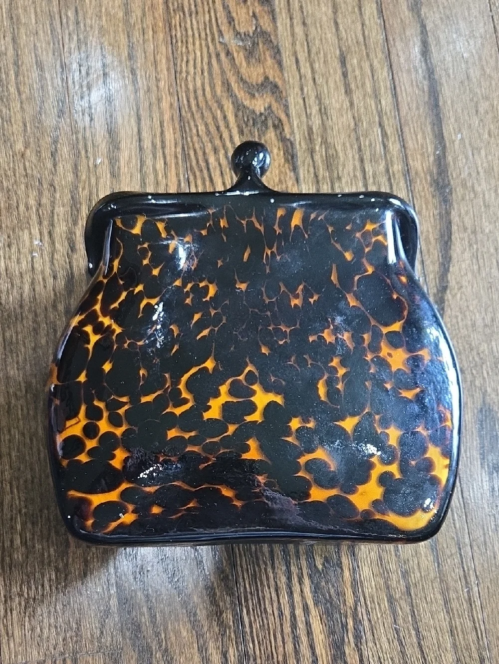 Vintage Murano Glass Purse Vase Leopard Tortoise