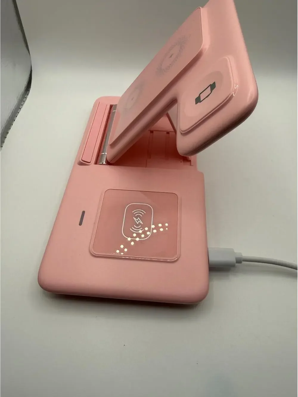Pink 3-in-1 Wireless Charging Station for Phone, Watch, and Earbuds
