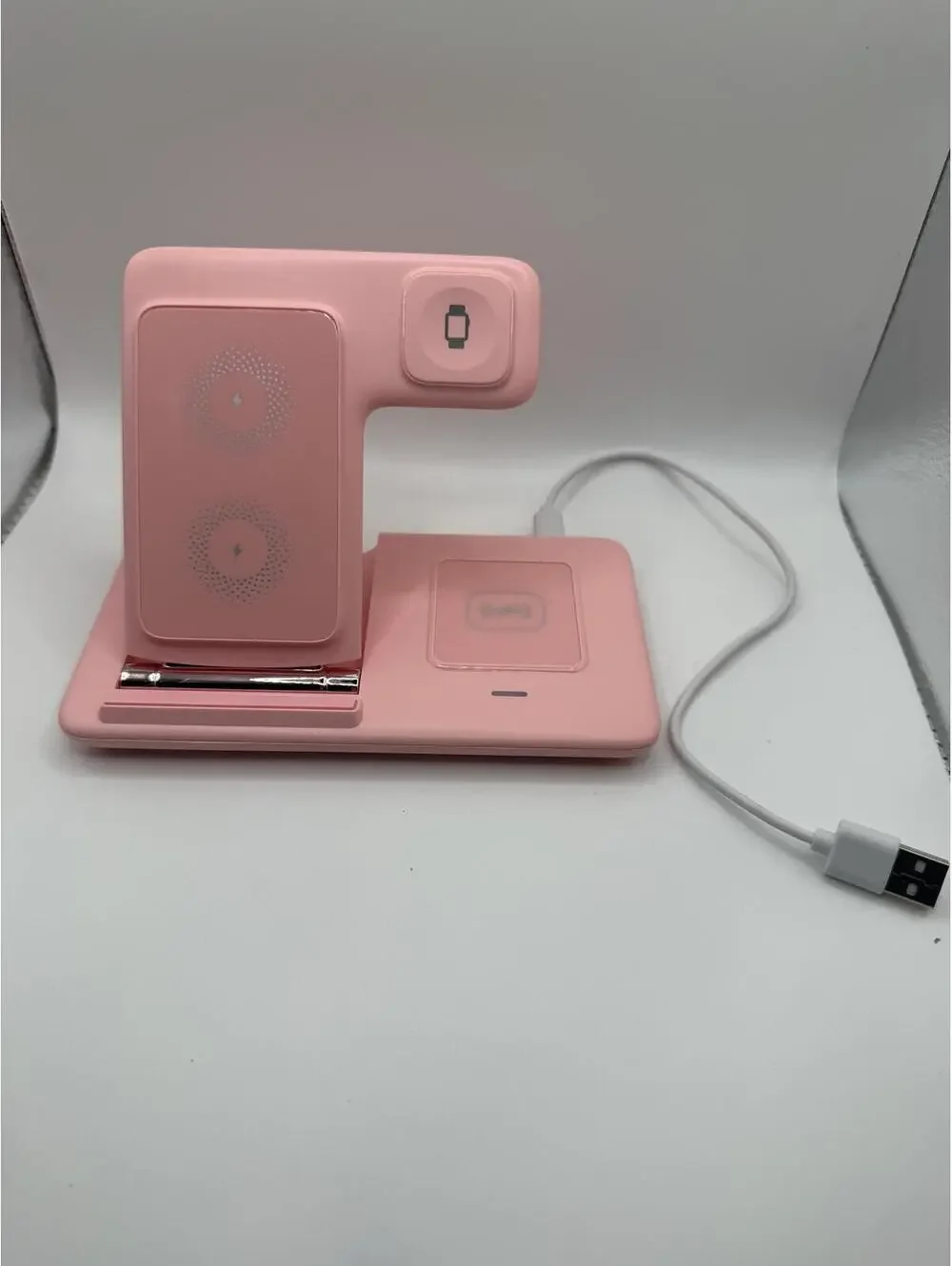 Pink 3-in-1 Wireless Charging Station for Phone, Watch, and Earbuds