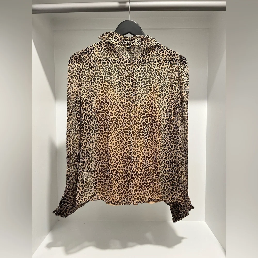 J. Crew Women’s Ruffle Button-up Shirt in Leopard-Print Size 2 NEW