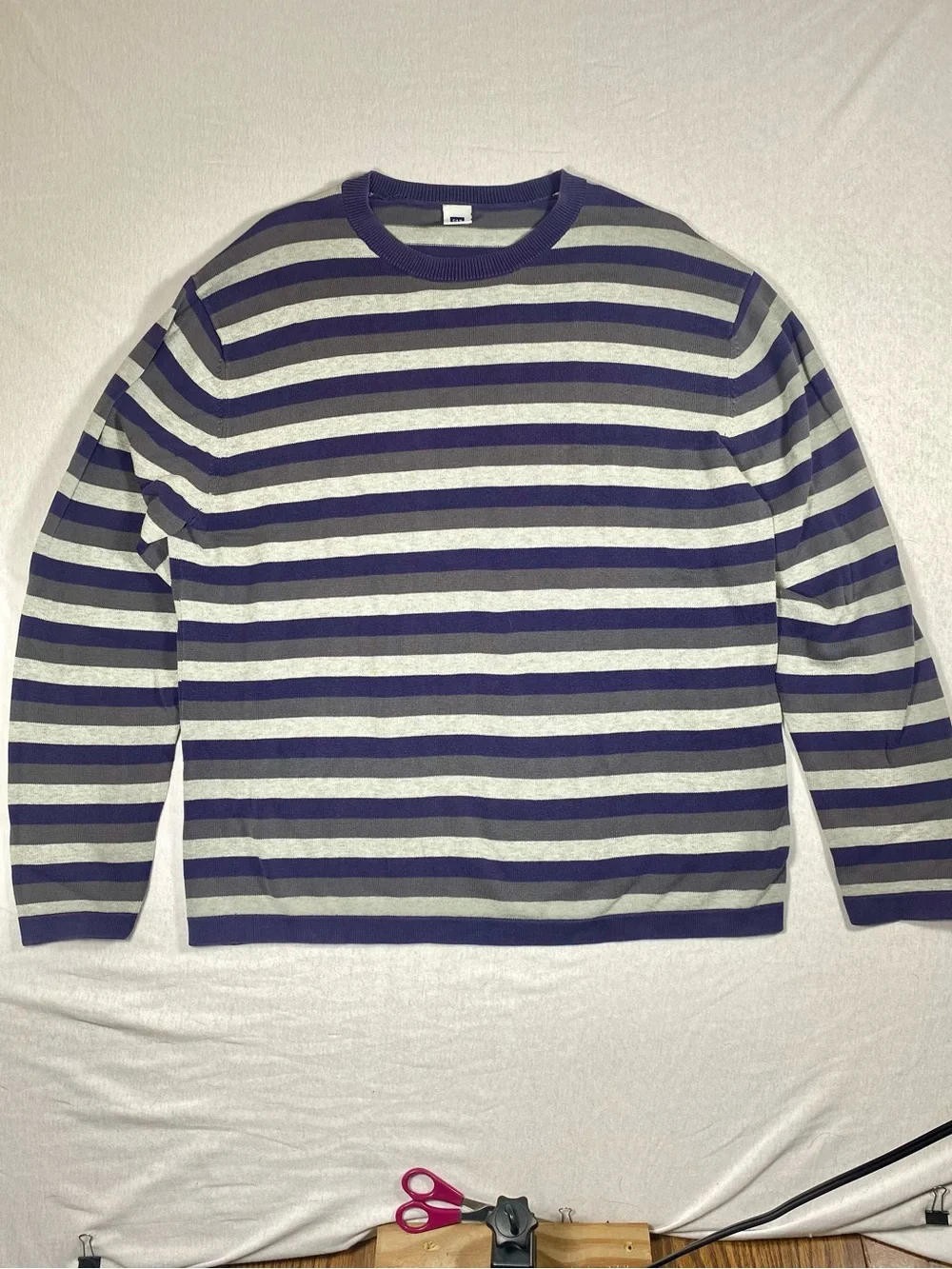 VTG GAP Men's L Purple and Gray Striped Crewneck Sweater
