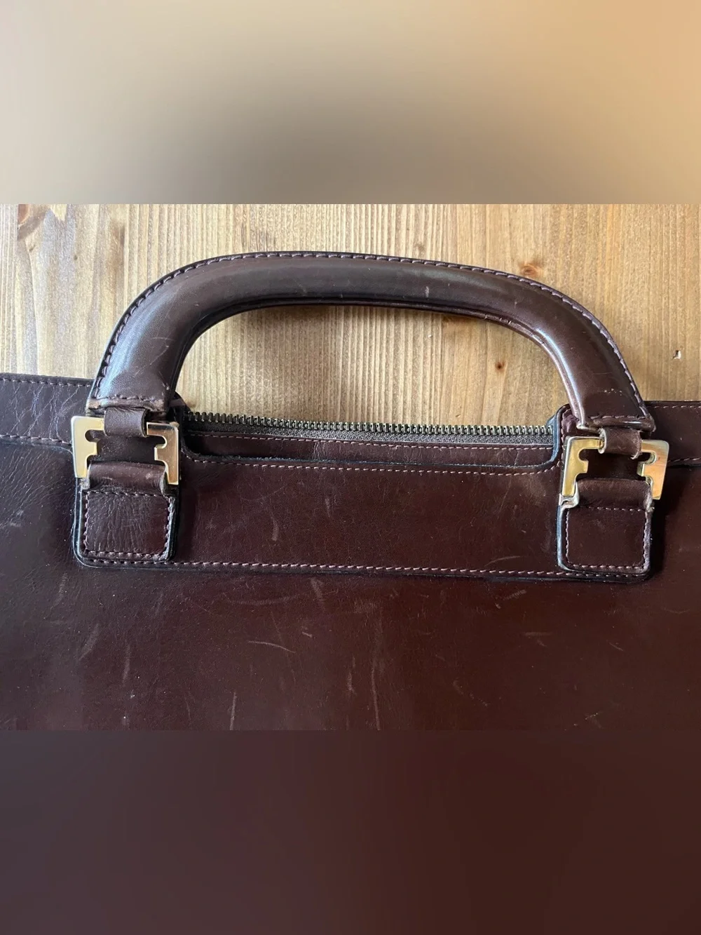 Vintage Salvatore Ferragamo Dark Brown Leather Briefcase Purse