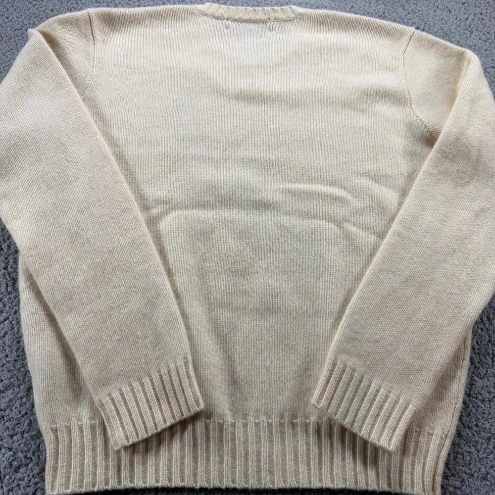 Polo Ralph Lauren Mens Cream 100% Lambswool V-Neck Pony Logo Sweater Large