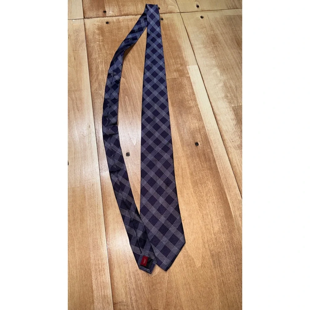Merona Mens Purple Gray Plaid 100% Silk Classic Necktie Business‎ Formal Tie