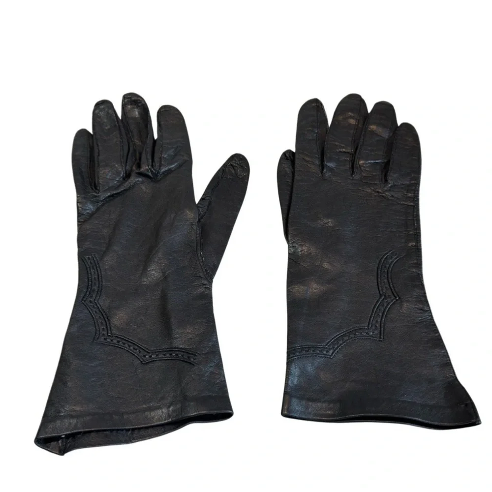 Vintage Carson Pirie Scott & Co. Italian Black Leather Gloves Size 7‎