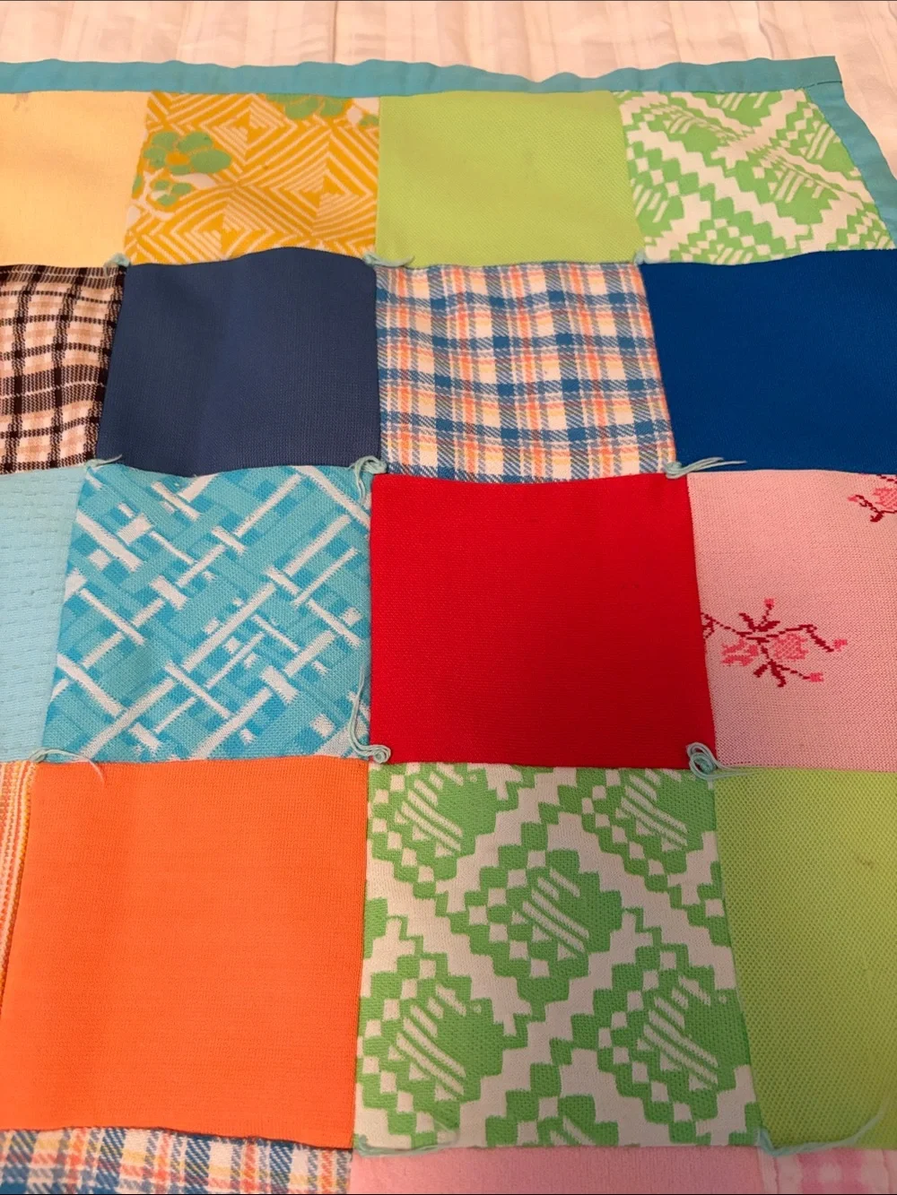 Vintage Colorful Patchwork Cotton Quilt - Multicolor Squares
