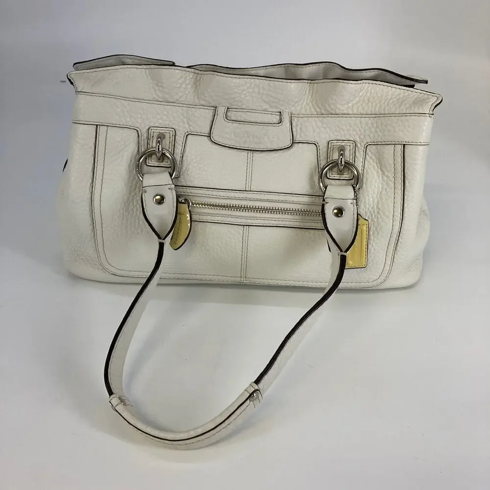 COACH F14686 WHITE AND YELLOW PEBBLEED LEATHER HANDBAG
