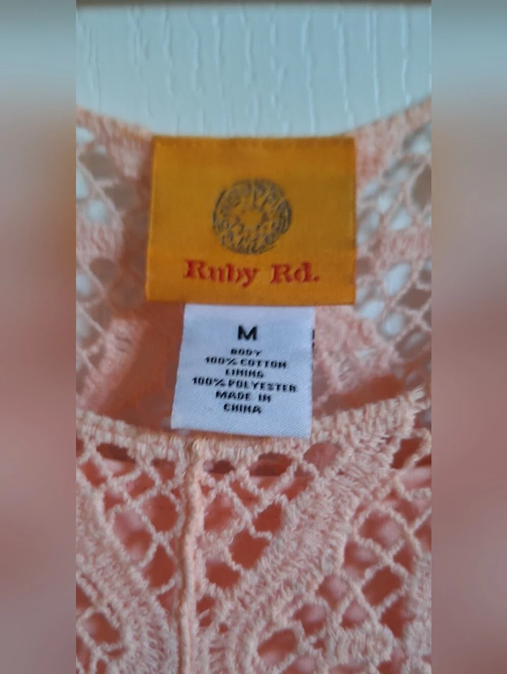 Ruby Rd. Set Peach Crochet Lace Tee and Matching Ombre Print Knit Pants