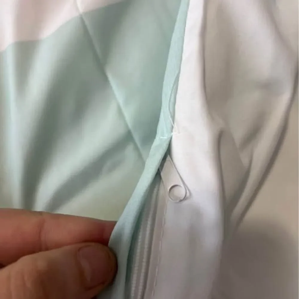 Mint green and white striped duvet cover set