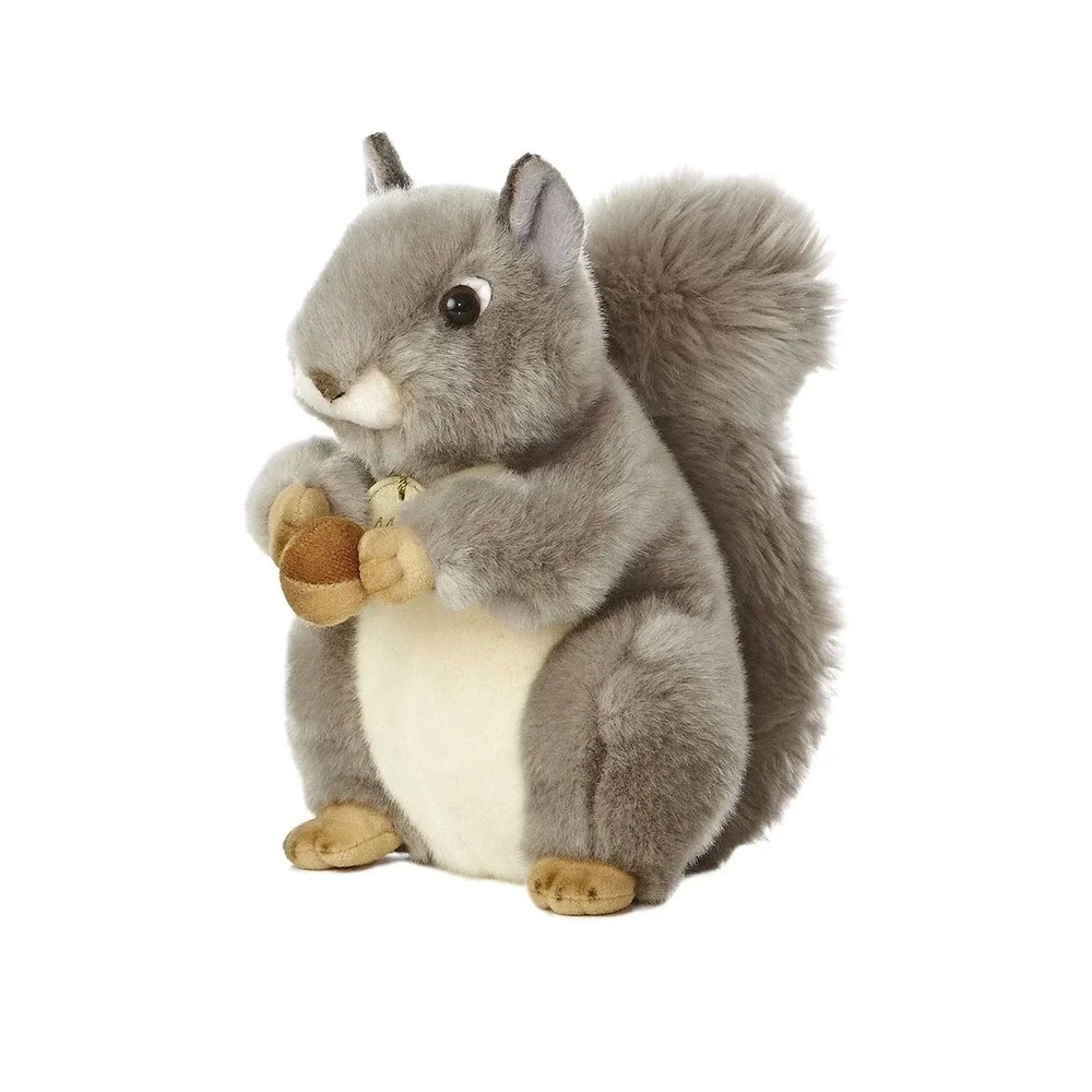 Aurora Miyoni Grey Squirrel Plush Stuffed Animal with Acorn 8 Inch Grey White