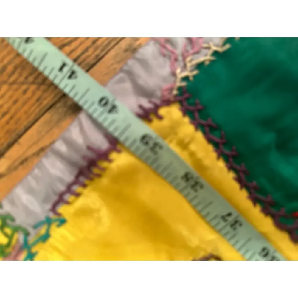 VINTAGE MIDCENTURY MODERN HANDMADE SATIN CRAZY QUILT THROW