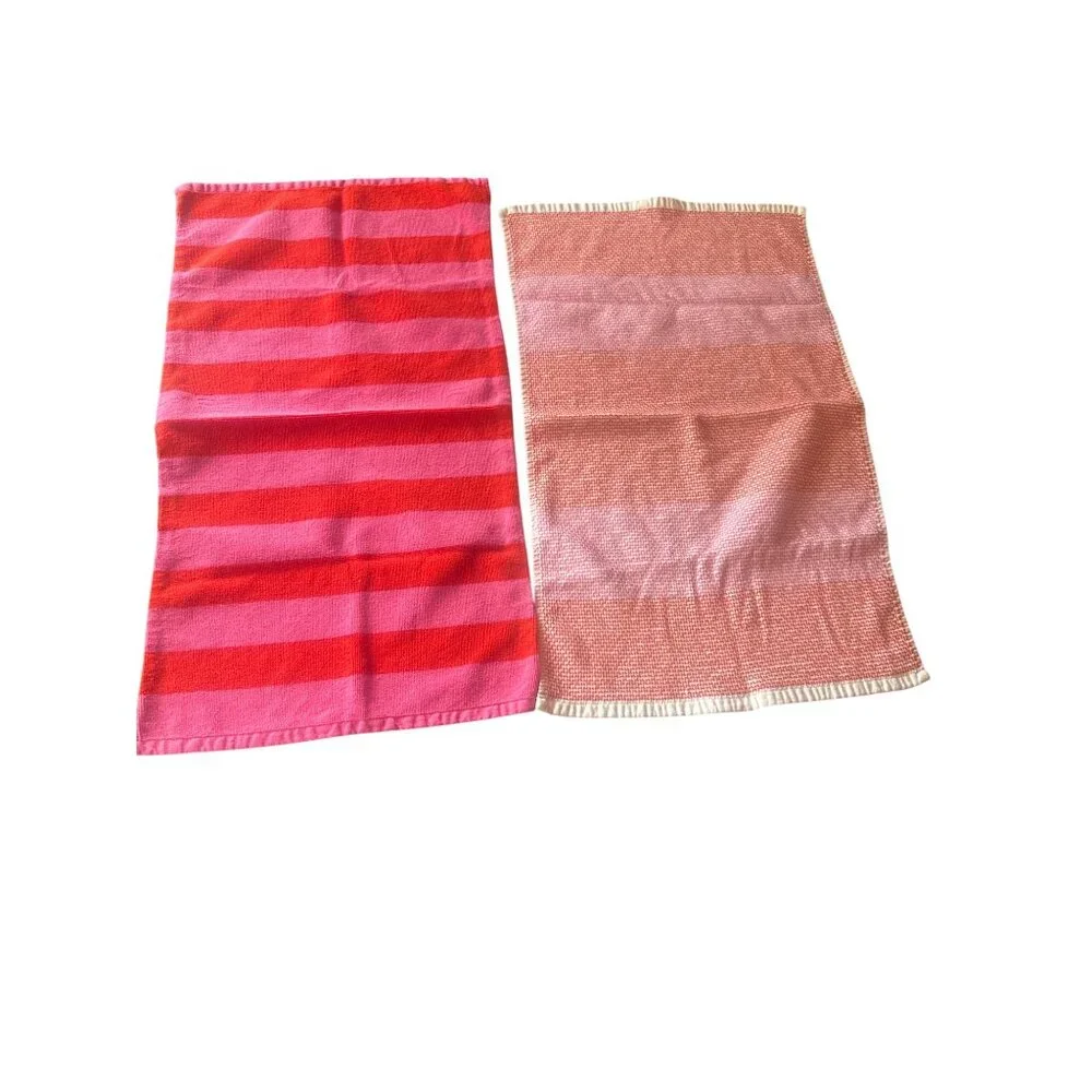 Kate Spade New York Striped & Patterned Hand Towels Set‎ Of 2 Cotton Pink & Red