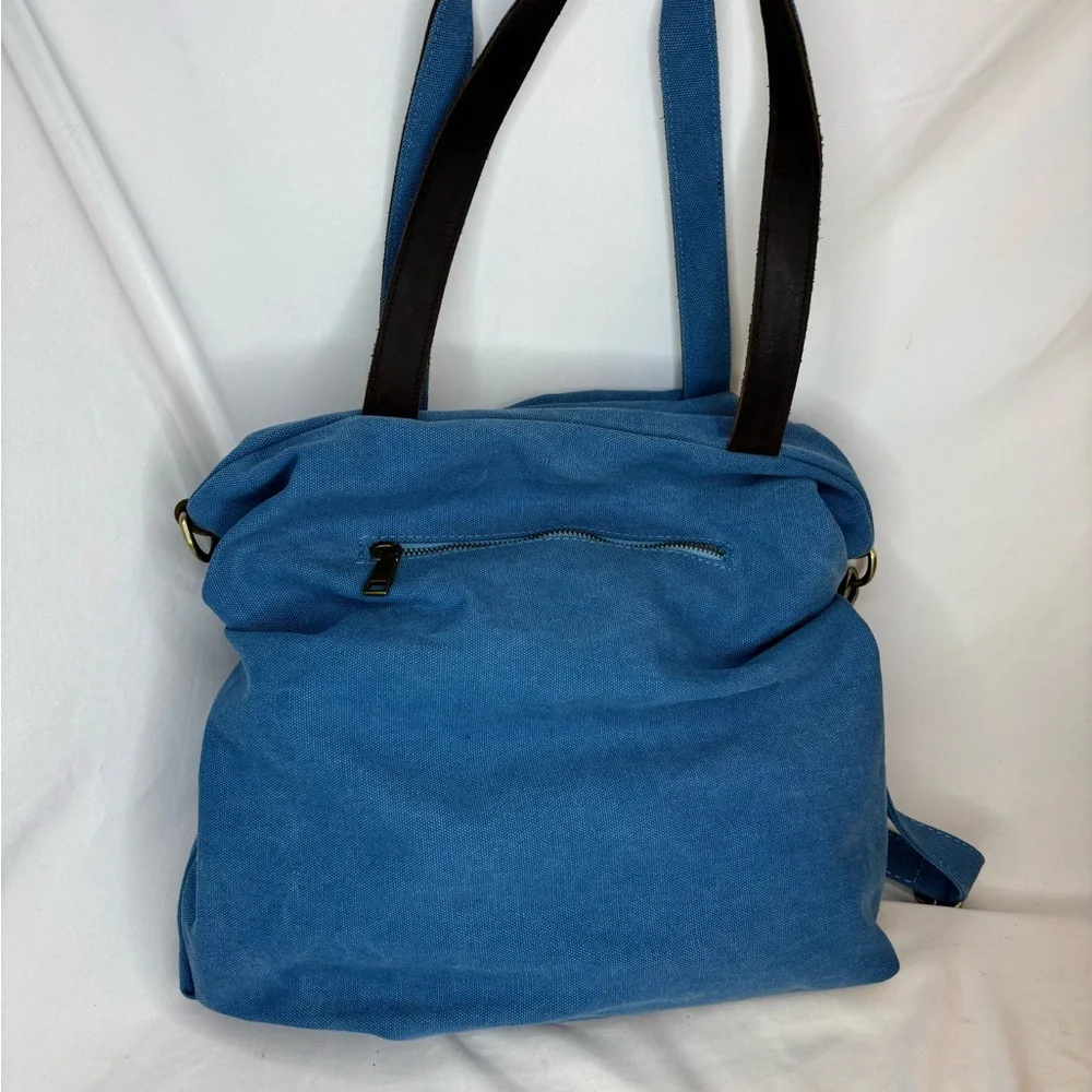 Farmhouse Is My Style Blue Tote‎ with leather accents and Zip Closure