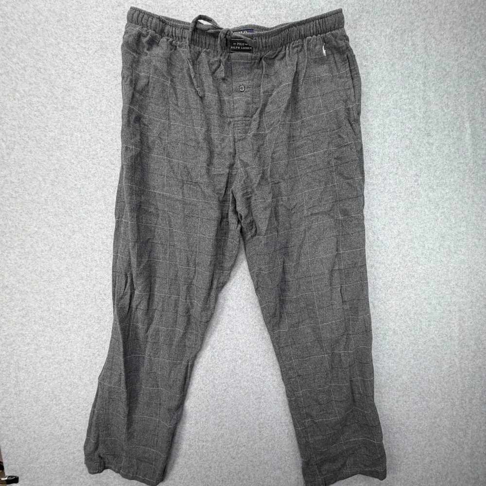 Polo Ralph Lauren Mens XL Gray Windowpane Plaid Cotton Pajama Pants Lounge Sleep