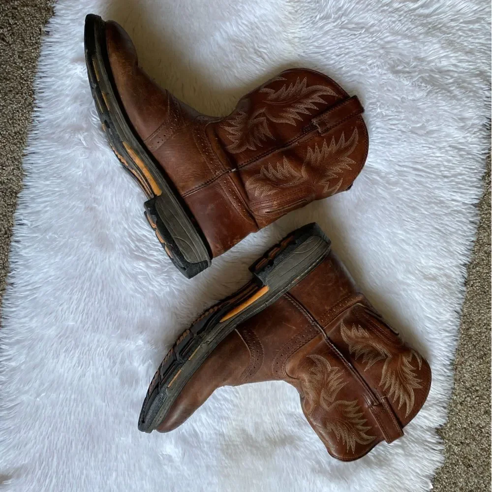Ariat‎ Workhog Pull on Boots Leather Slip Resistant Brown Mens Size 12 D