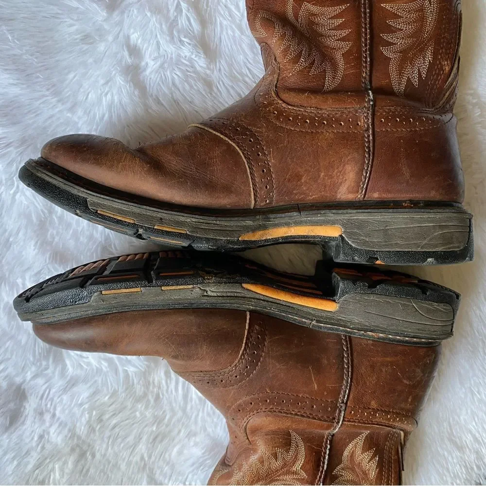 Ariat‎ Workhog Pull on Boots Leather Slip Resistant Brown Mens Size 12 D
