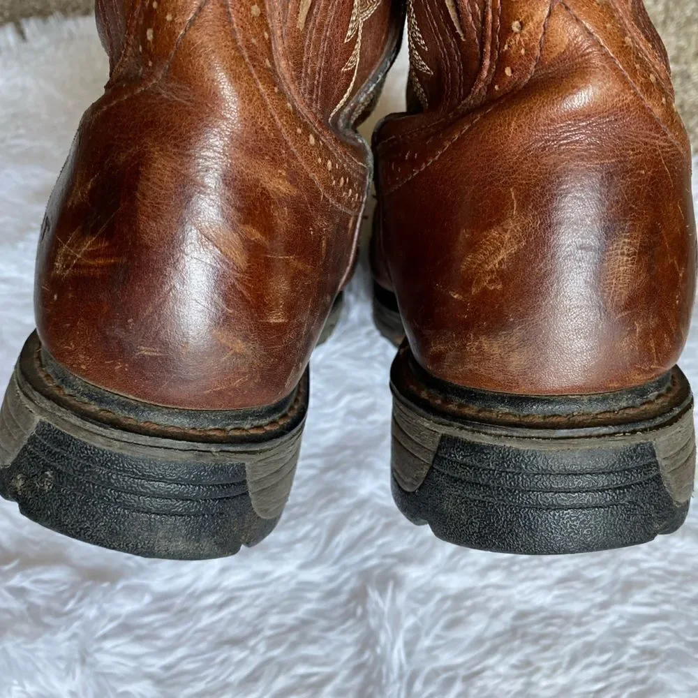 Ariat‎ Workhog Pull on Boots Leather Slip Resistant Brown Mens Size 12 D