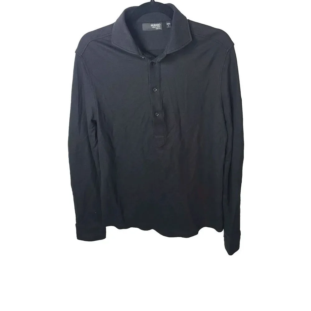 Murano Liquid Luxury Slim Fit Black Shirt Large Long‎ Sleeve Stretch Top Dressy