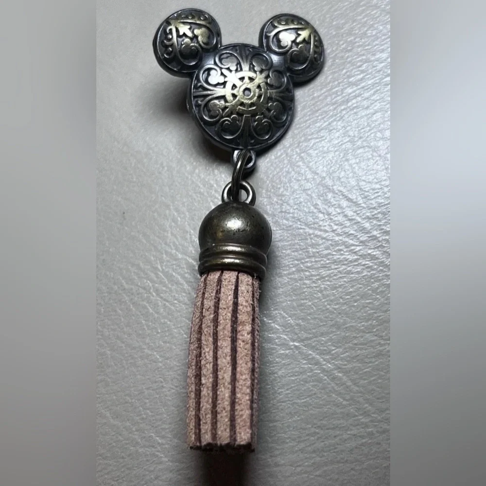Disney Parks Black and Gold Mickey Icon Head with Tassel Dangle 2017 Disney Pin