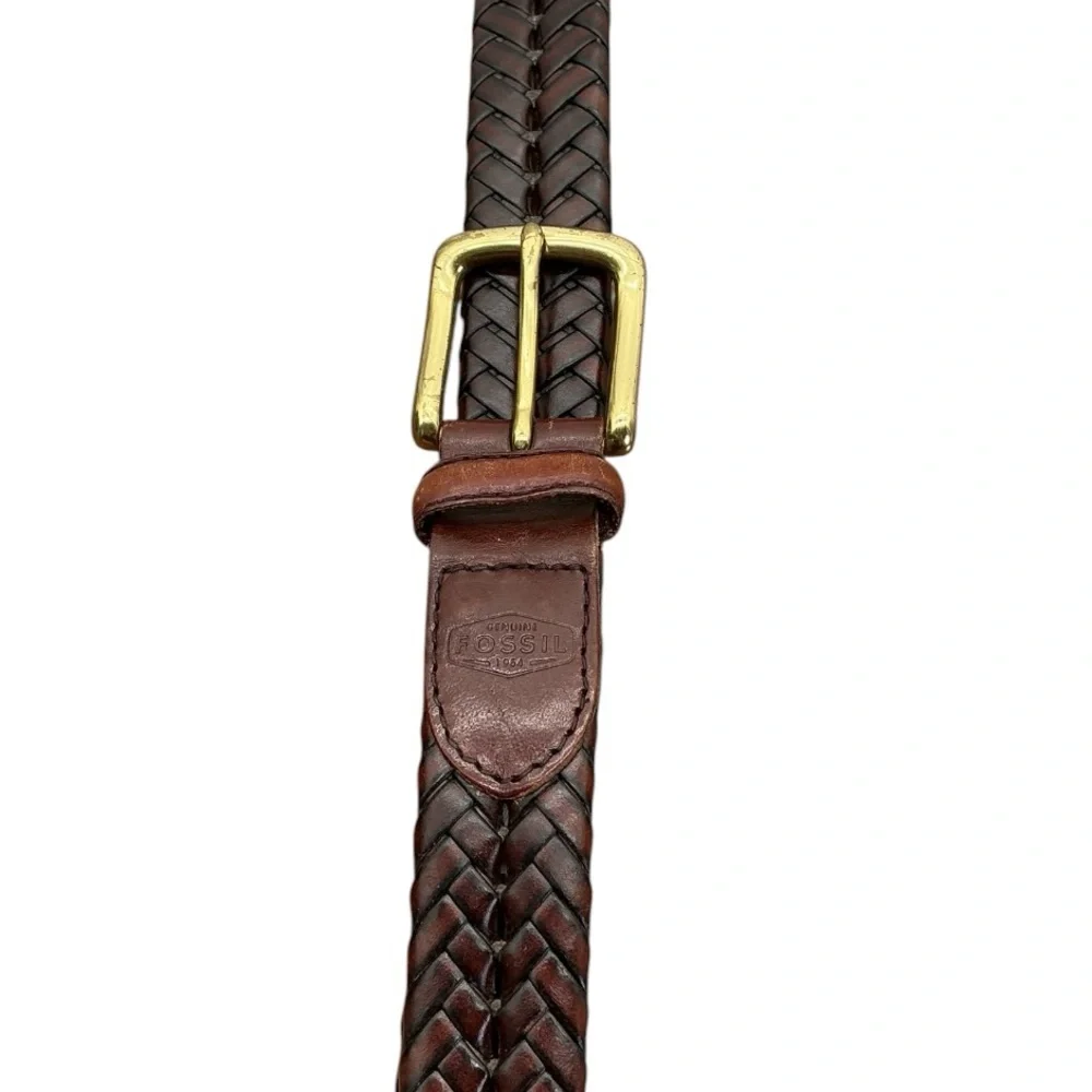 Fossil Men's Maddox Brown Leather Braided Trouser‎ Belt Size 42