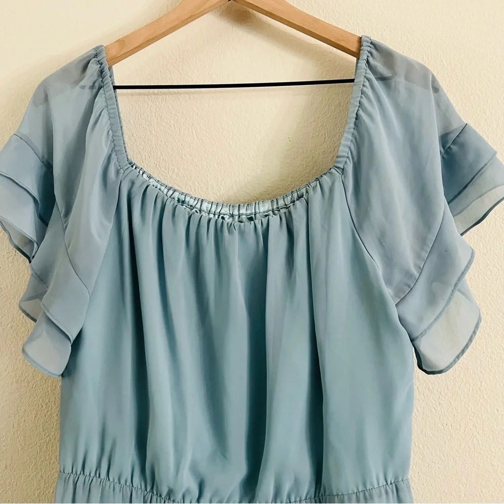 Ceremony by Joanna August Women's Slate Blue Chiffon Maggie Dress Long Med NWT