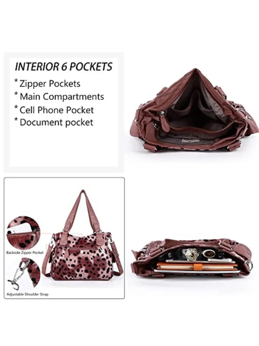 Womens Vegan Leather Crossbody Bag Shoulder Purse Multi Pocket Hobo Handbag