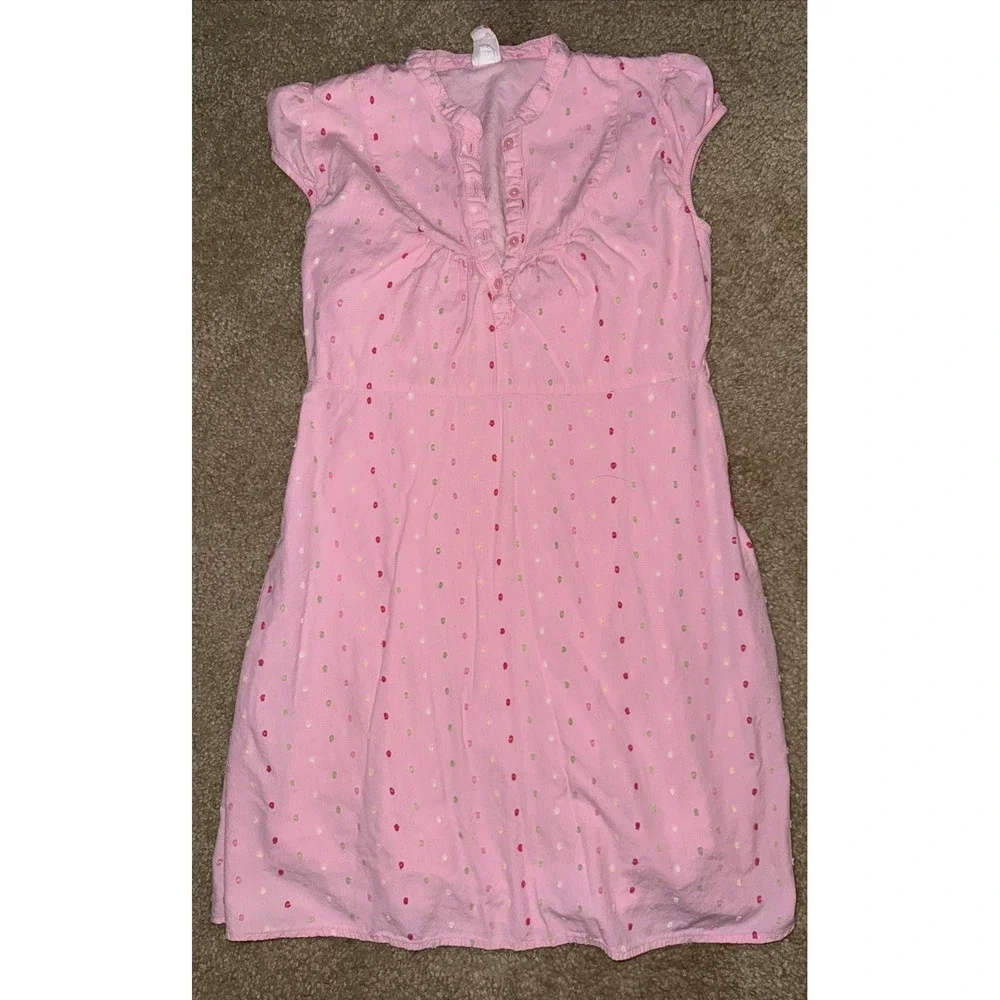 Gap Kids Girls Dress Size 10 L‎ Pink Embroidered Dots Short Sleeve Summer Casual