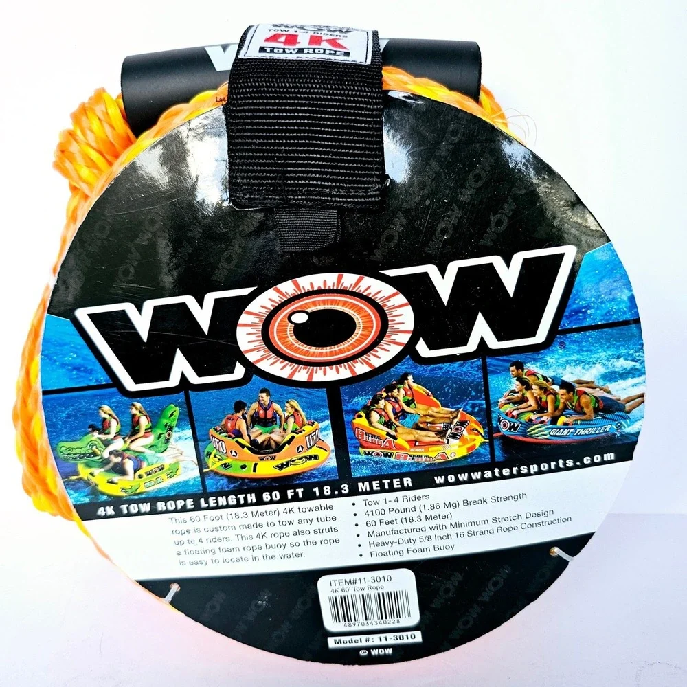 WOW Watersports 4K Tow Rope 60ft Heavy Duty Floating Foam‎ Handle Lake - M925.2