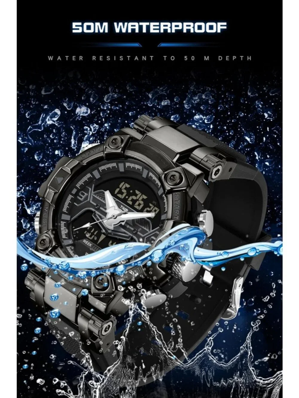 Men's Black Analog Quartz Cool Designer Hombres Unique Electronics Duty Watch