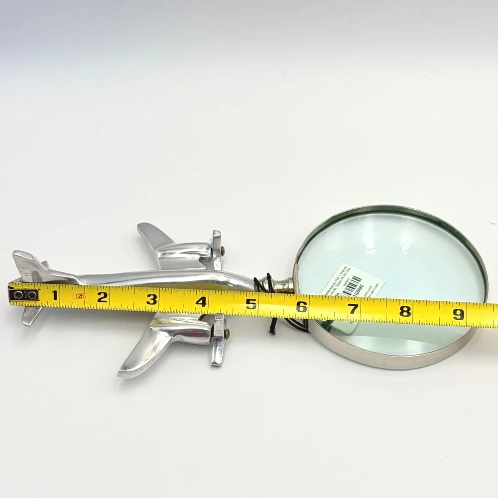 Pier 1 Silver Airplane Magnifying Glass Aviation Pilot Propeller Turns OAK Plane