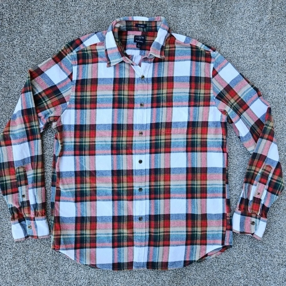 J.Crew Mercantile Classic Fit Long-Sleeve Flannel Red Plaid Shirt LOT Mens Large