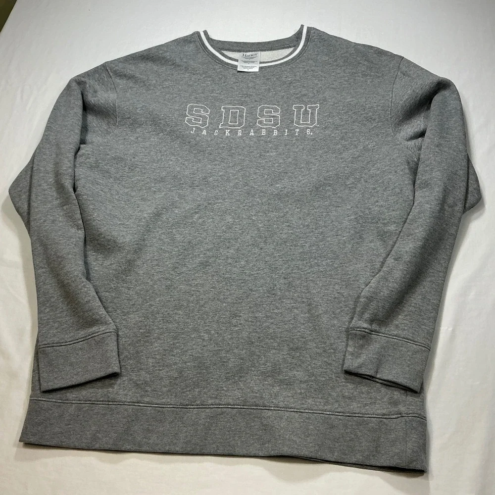 SDSU Jackrabbits‎ Hanes Gray Crewneck Sweatshirt Mens Pullover College Apparel
