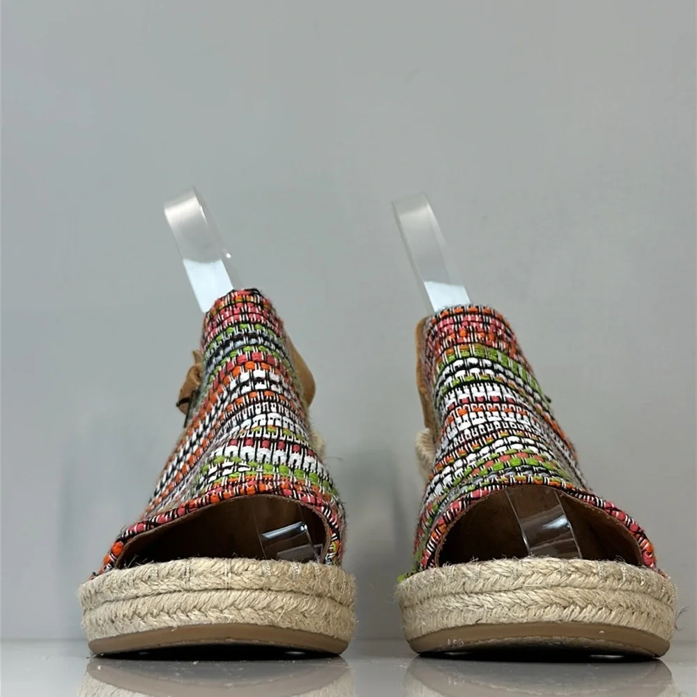 Toms Monica Wedge Espadrille Global Woven Sandals Size 9.5 Boho Hippie Festival