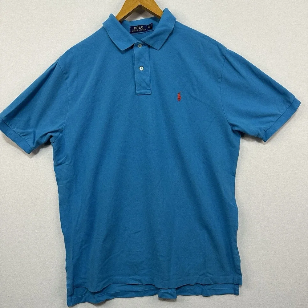 Polo Ralph Lauren XL Polo Shirt Blue W/Red Pony Short‎ Sleeve