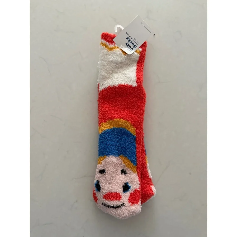 Old Navy Cozy Socks Women Red‎ Blue Yellow Clown Face Fuzzy Knit Crew Socks NWT
