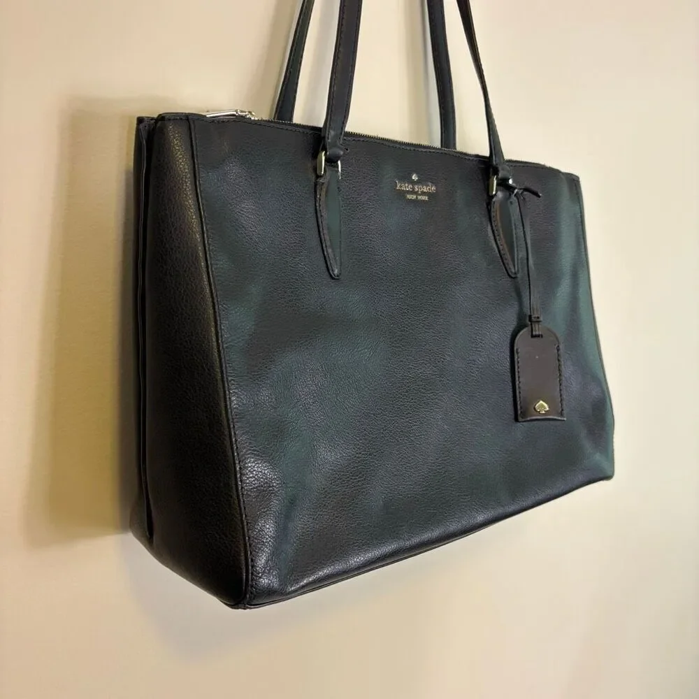 Kate Spade Black Leather Large Shoulder Tote Bag Purse